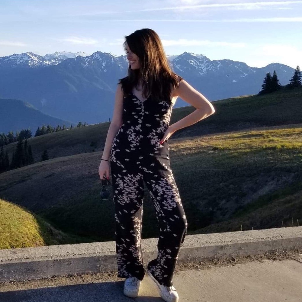 zara jumpsuit with open back and flower detail